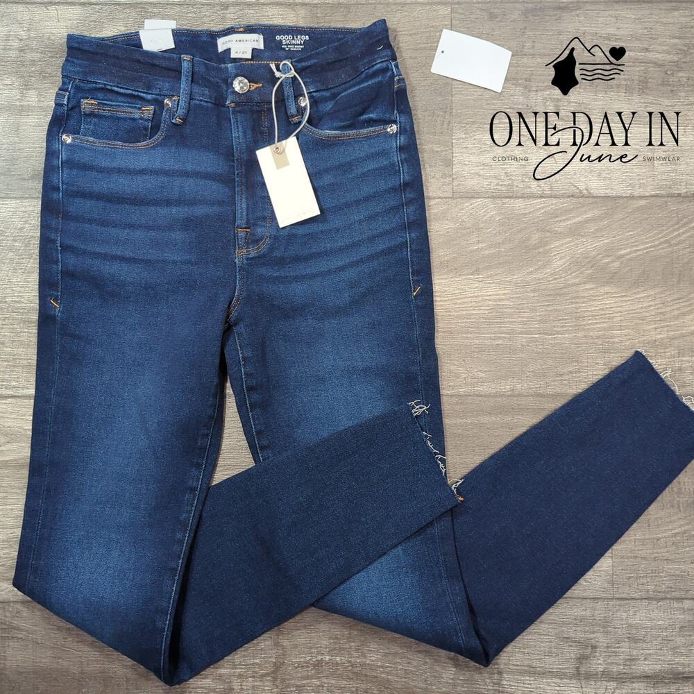 Good American Good Legs Skinny Jeans Dark Wash Raw Hem NWT Size 4